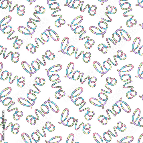 Love lettering. Lettering ornament. Cartoon print. Seamless vector pattern (background). 