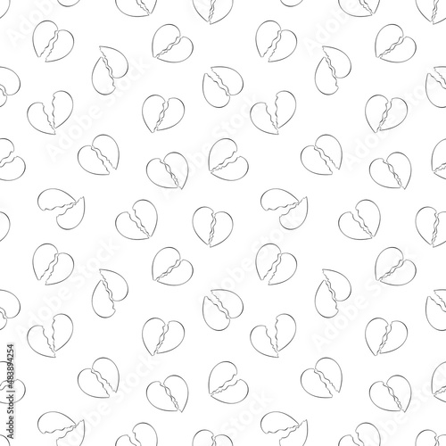 Broken heart. Heart symbol. Cartoon print. Seamless vector pattern (background). 