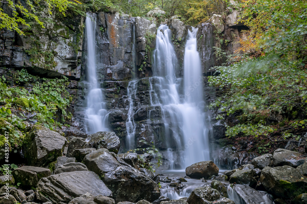 Fototapeta premium The beautiful Dardagna waterfalls, Corno alle Scale natural park, Lizzano in Belvedere, Italy