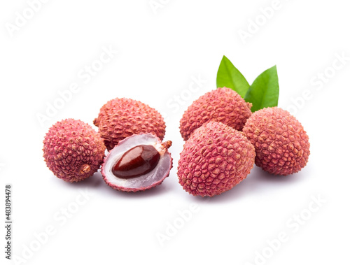 Lychee fruits with leaves