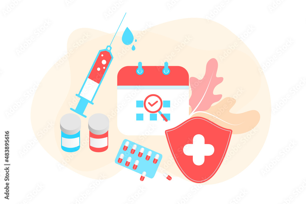 Obraz premium Medical drugs, pill, medical pills, bottle pills, capsule and medicine. Flat vector illustration design concept of healthcare and medicine. Medical support, medication shopping, pharmacy, drug store. 