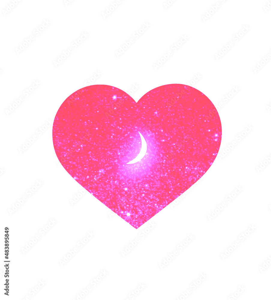 abstract image. a month and stars in a pink heart. for design, tattoo, stickers, poster, logo