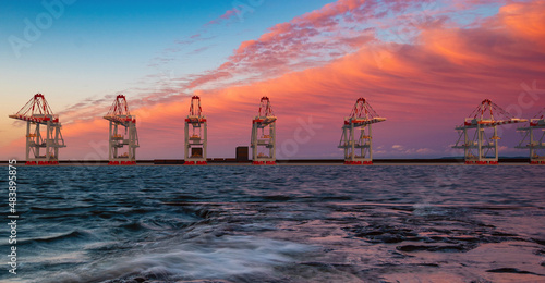 Gantries at a commercial port container terminal photo