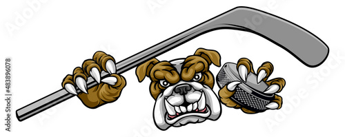 Bulldog Ice Hockey Player Animal Sports Mascot