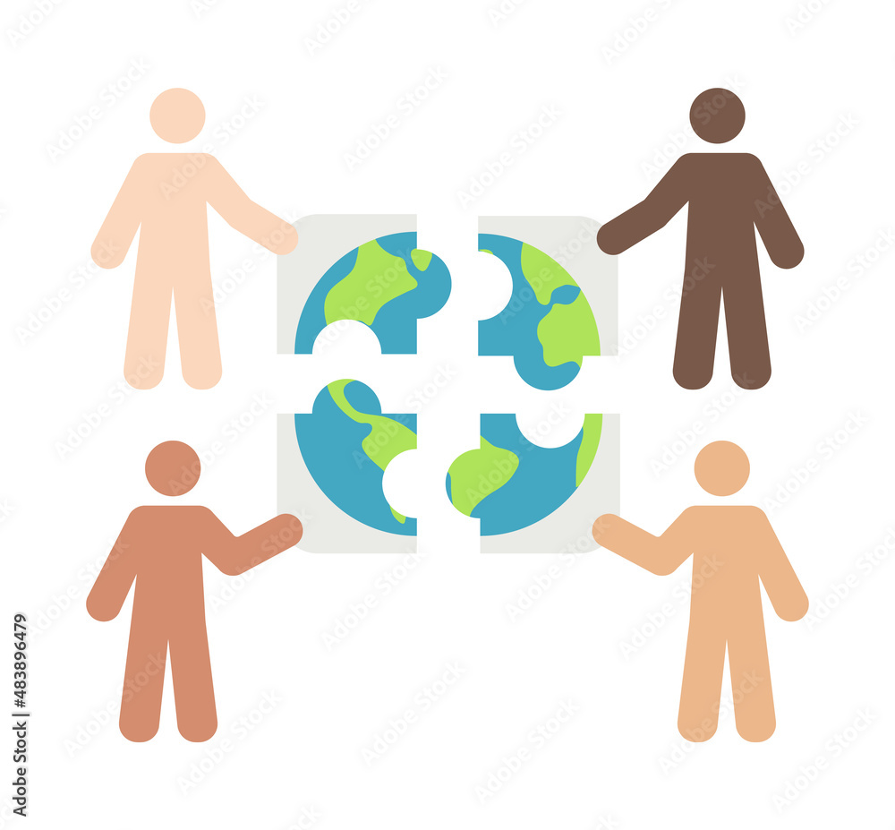 Diverse people flat line icon. The idea of equal rights. International team and globe. Concept of people of different ethnicity. Outline sign for mobile concept and web design, store Diverse people flat line icon. The idea of equal rights. International team and globe. Concept of people of different ethnicity. Outline sign for mobile concept and web design, store