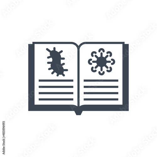 Knowledge of virology related vector glyph icon. Open book with virus information. Knowledge sign. Isolated on white background. Editable vector illustration