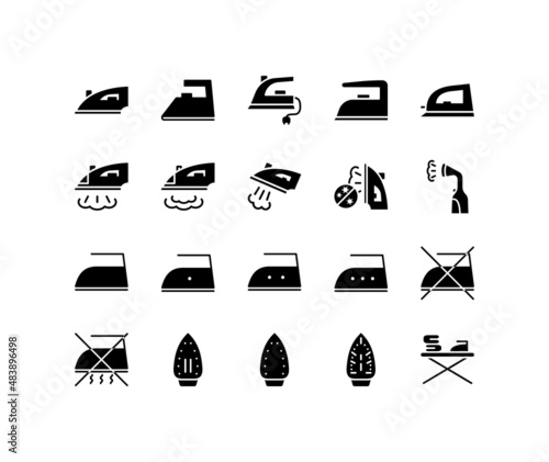 Iron flat line icons set. Home appliance, Steam generator iron. Simple flat vector illustration for web site or mobile app