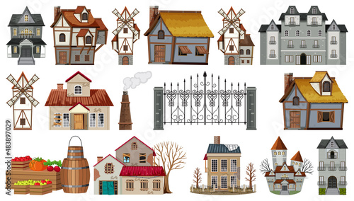 Set of abandoned houses and buildings