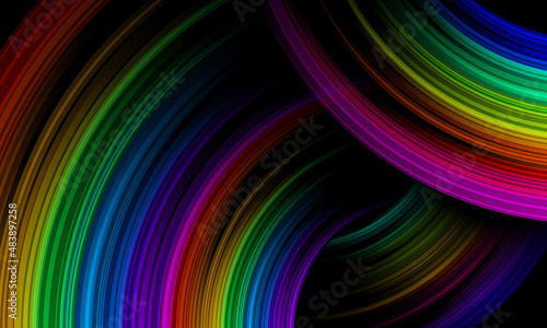 abstract curve rainbow color motion light are overlap on dark background vector Design