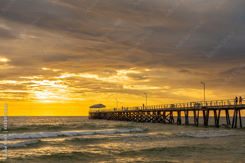 Australia, South Australia, Adelaide, Henley Beach Jetty at cloudy sunset Australia, South Australia, Adelaide, Henley Beach Jetty at cloudy sunset