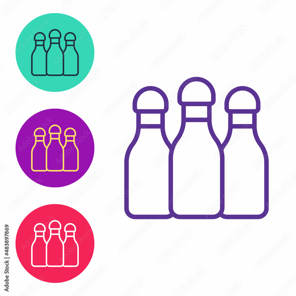 Set line Bowling pin icon isolated on white background. Set icons colorful. Vector Set line Bowling pin icon isolated on white background. Set icons colorful. Vector
