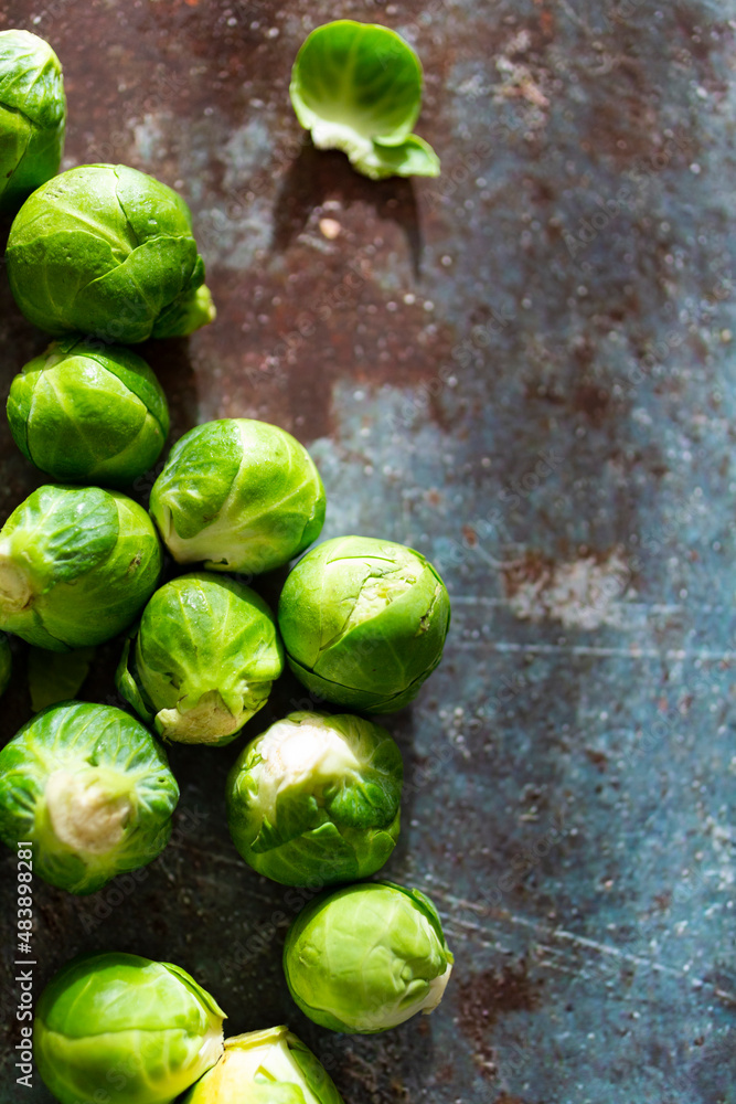 Close up of raw fresh Brussels sprouts Close up of raw fresh Brussels sprouts