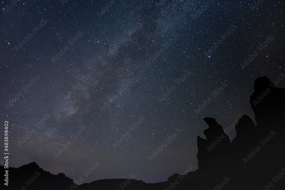 Spain, Tenerife, Milky Way galaxy against night sky over Roques de Garcia in Teide National Park Spain, Tenerife, Milky Way galaxy against night sky over Roques de Garcia in Teide National Park
