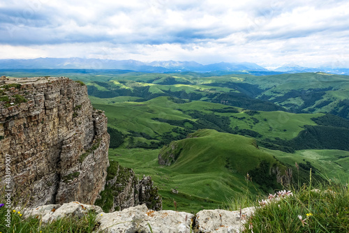 View of the mountains and the Bermamyt plateau in the Karachay-Cherkess Republic, Russia.