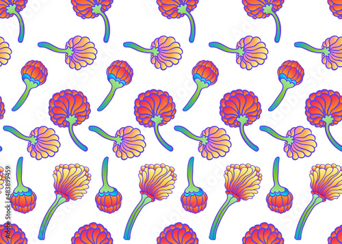 Floral colorful seamless pattern, retro 60s, 70s hippie style background. Vin...