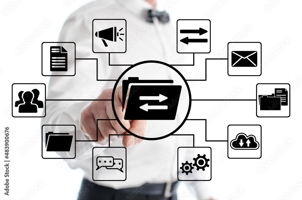 Data exchange concept shown by a man Data exchange concept shown by a man