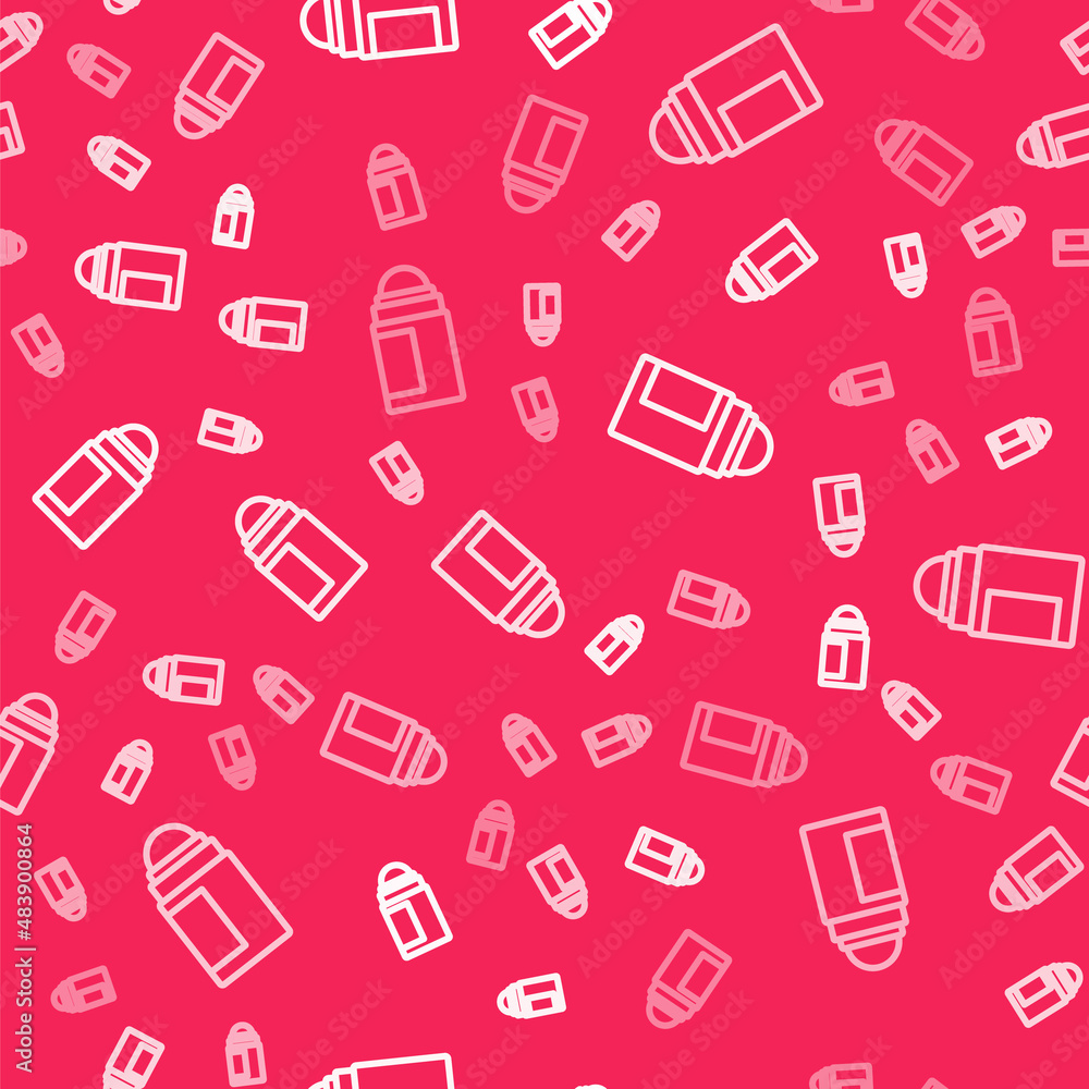White line Antiperspirant deodorant roll icon isolated seamless pattern on red background. Cosmetic for body hygiene. Vector White line Antiperspirant deodorant roll icon isolated seamless pattern on red background. Cosmetic for body hygiene. Vector
