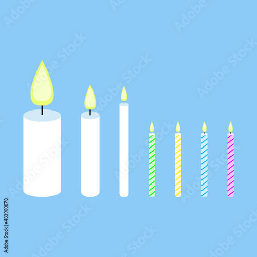 Set of candles. Wax candles for home, spa, relax, aromatherapy. Decor for graphic design. Cartoon flat vector illustration