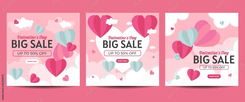 Valentine's day social media post template for banner, poster, greeting card, promotional discount sale, etc Valentine's day social media post template for banner, poster, greeting card, promotional discount sale, etc