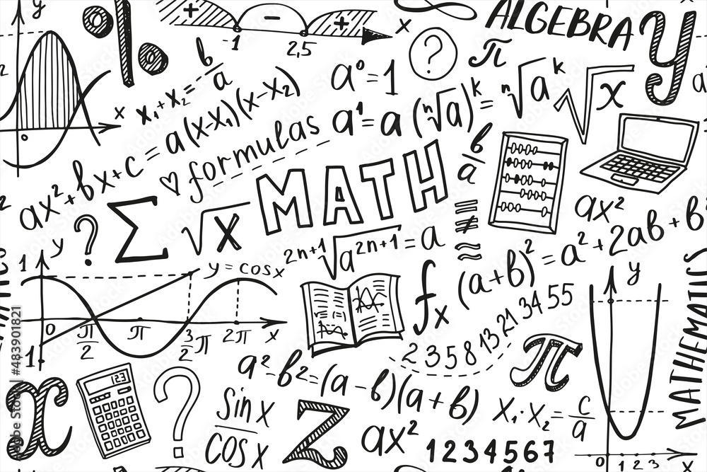 Mathematics Doodle Seamless Pattern Back To School Hand Drawn 