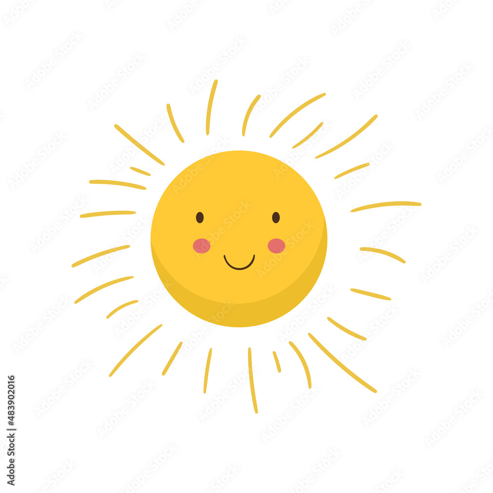 cut Sun icon vector for your web design, logo. illustration. cartoon flat. the sun is smiling
