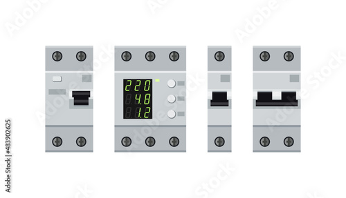 Electricity circuit breakers protecting against overloads in the electrical network. Set of circuit breakers.