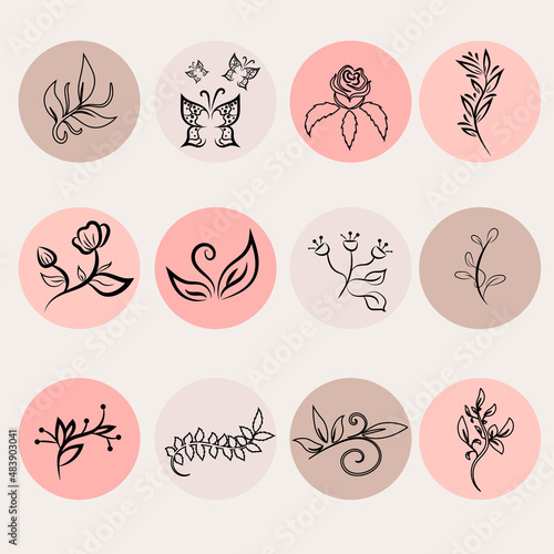 Botanist highlight. Set of 12 covers for trending Instagram stories