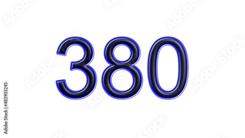 blue 380 number 3d effect white background
