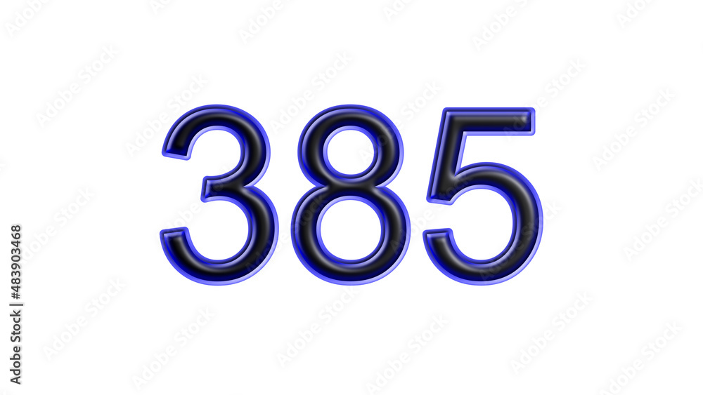 blue 385 number 3d effect white background