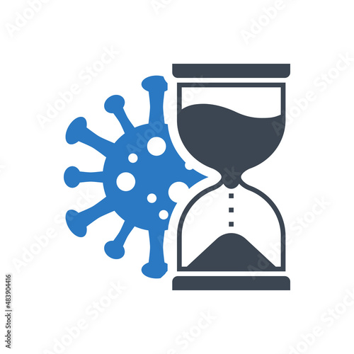 Incubation period related vector glyph icon. Incubation time hourglass and virus. Incubation period sign. Isolated on white background. Editable vector illustration