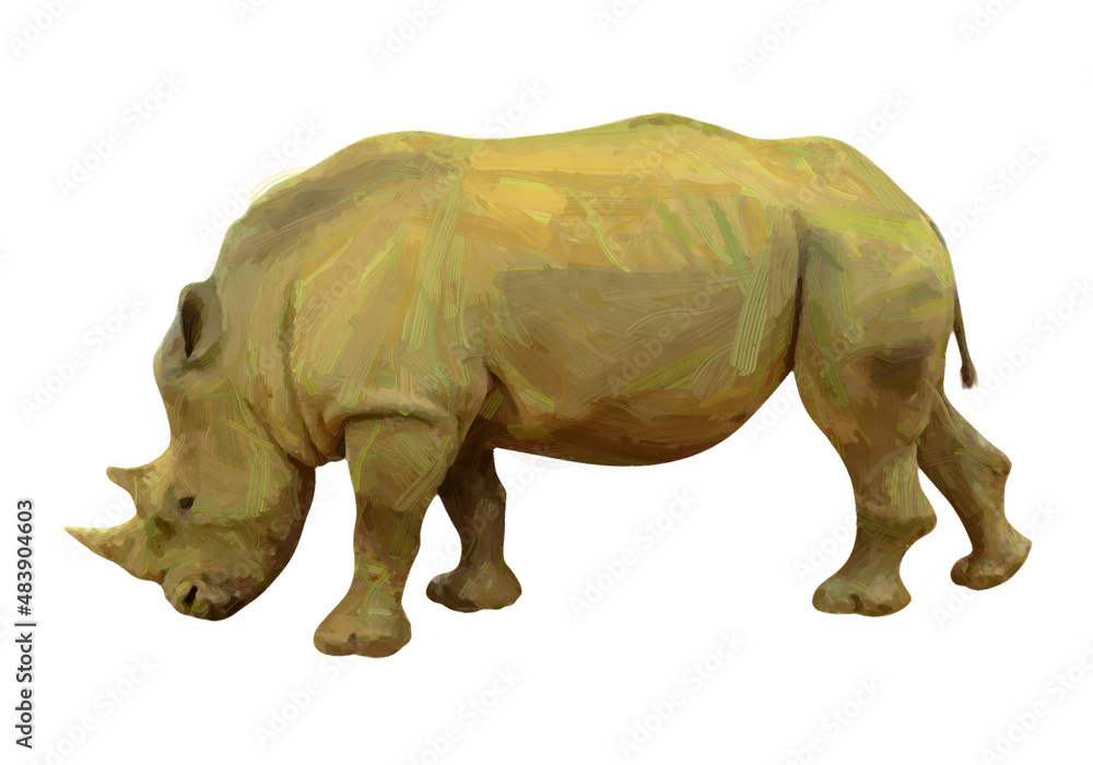 Rhinoceros side view. Oil Painting. Raster colorful illustration. Rhinoceros side view. Oil Painting. Raster colorful illustration.