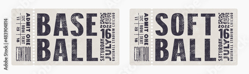 Template of softball and baseball ticket