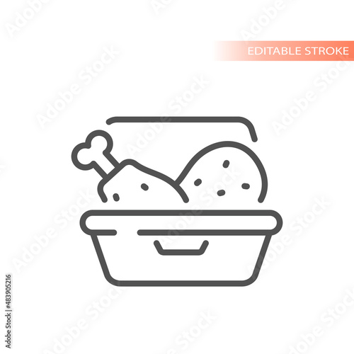 Takeaway meal line vector icon. Take away box with chicken legs outlined symbol.