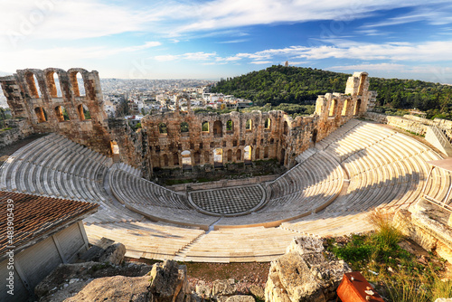 Ancient theater in summer day in Acropolis Greece, Athnes photo