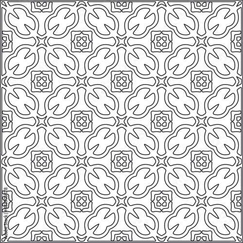 Vector pattern with symmetrical elements . Repeating geometric tiles from striped elements.Monochrome texture.Black and  white pattern for wallpapers and backgrounds.line art. © t2k4