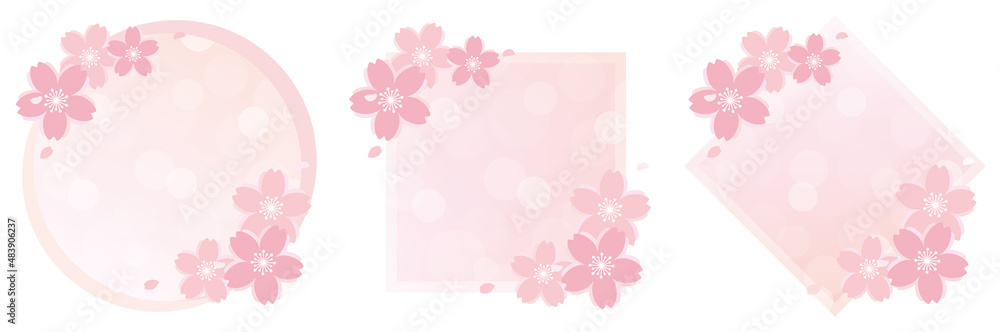 桜の淡いフレーム 円形・正方形・ひし形のセット Cherry blossoms frame 桜の淡いフレーム 円形・正方形・ひし形のセット Cherry blossoms frame