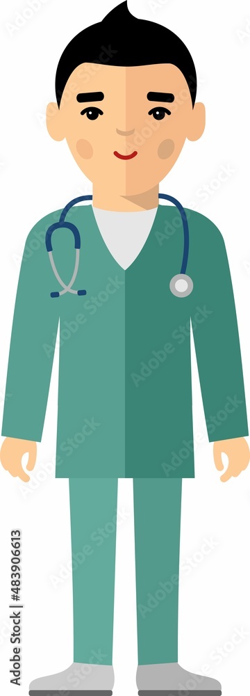 Flat medical illustration with physician in medical clothes with stethoscope. Vector Illustration of a Doctor with stethoscope.
Flat medical illustration with physician in medical clothes with stethoscope. Vector Illustration of a Doctor with stethoscope.