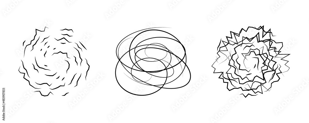 Obraz premium Swirl design elements. Abstract curve cartoon graphic design. Set of twist circular vortex