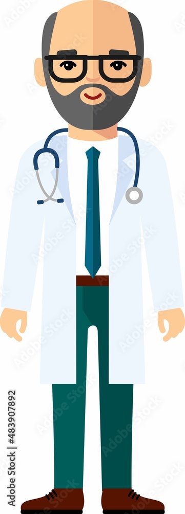 Flat medical illustration with physician in medical clothes with stethoscope. Vector Illustration of a Doctor with stethoscope.
Flat medical illustration with physician in medical clothes with stethoscope. Vector Illustration of a Doctor with stethoscope.