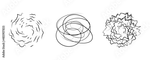 Swirl design elements. Abstract curve cartoon graphic design. Set of twist circular vortex