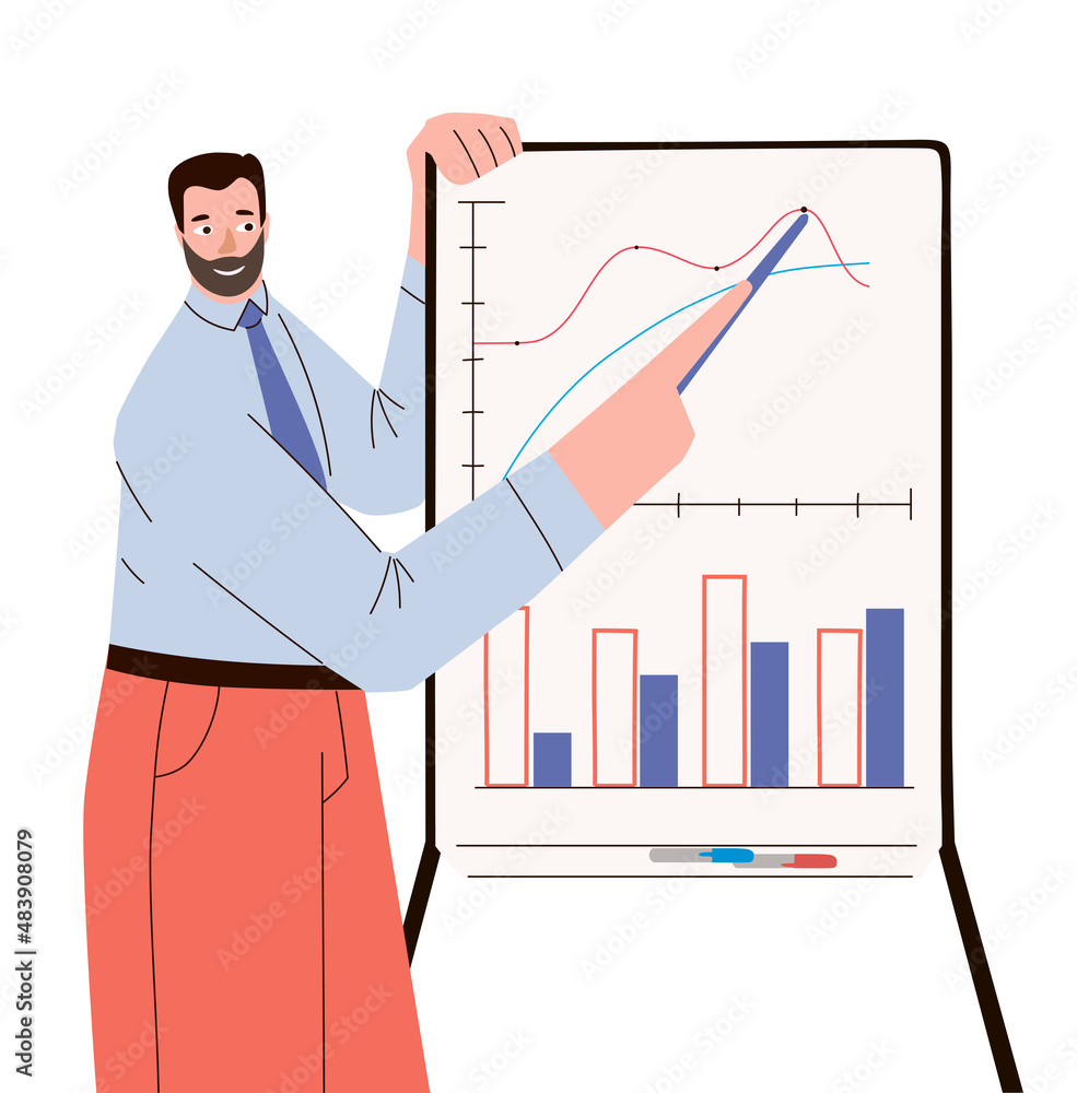 Male character making a presentation Male character making a presentation