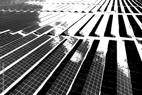 Black and white illustration - rows of solar panels