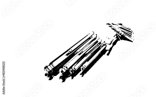 Black and white illustration - a set of hexagon keys on a white background