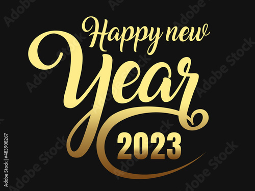 2023 Happy New Year in golden design, Holiday greeting card design