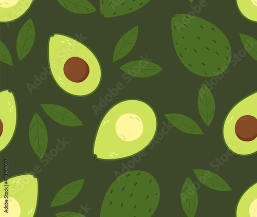 Avocado seamless pattern, Avocado fabric background. Vector illustration in flat style