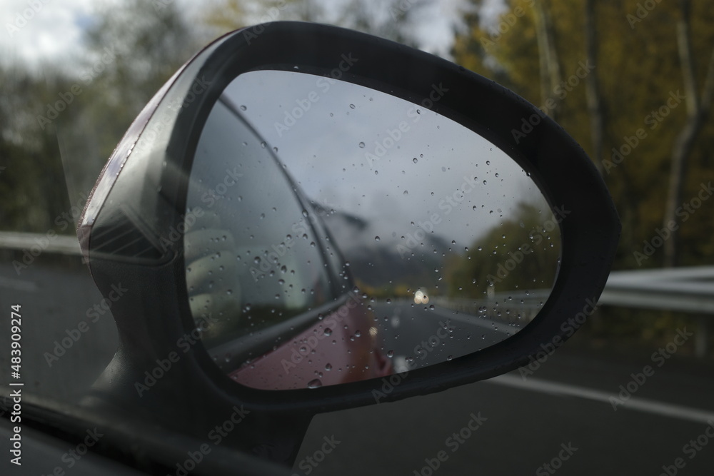 View of the mirror of a car