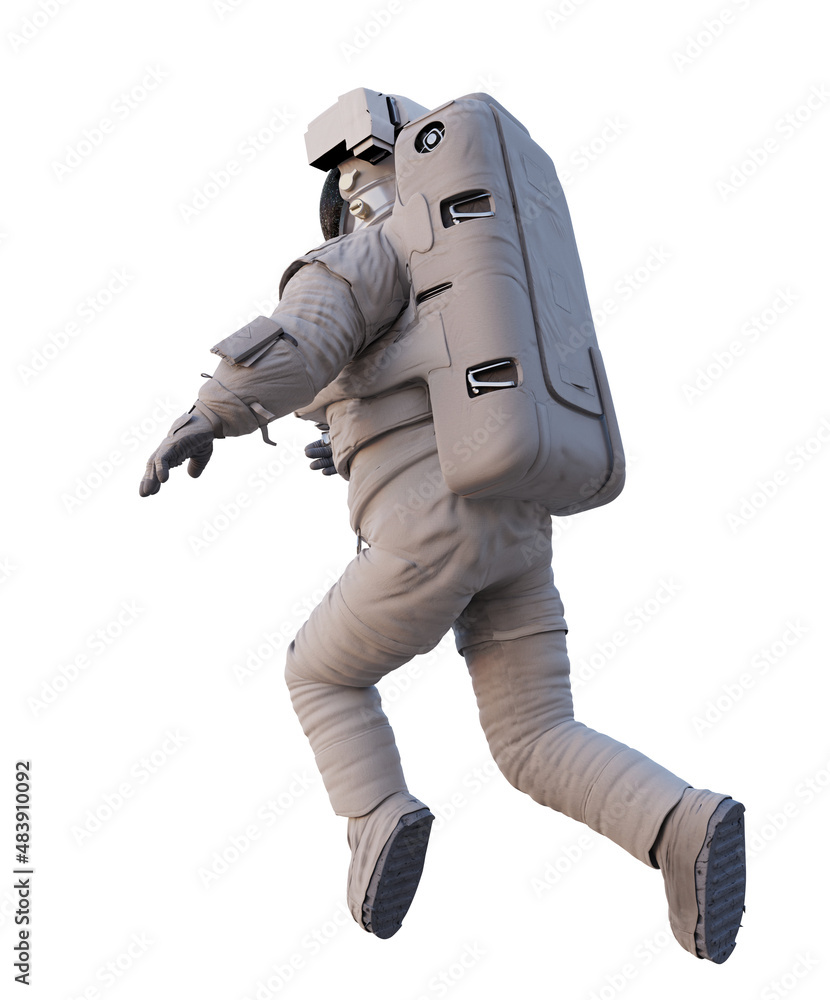 astronaut in outer space, isolated on white background