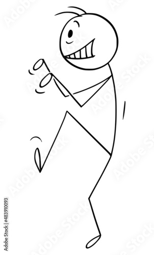 Crazy Person or Criminal Sneaking Tiptoe, Vector Cartoon Stick Figure Illustration