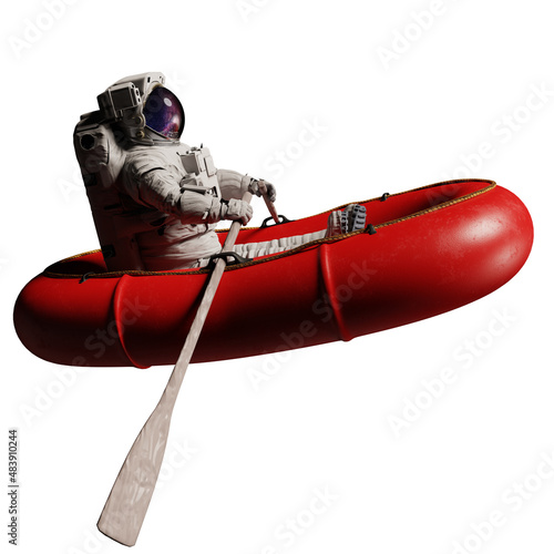 Tableau sur toile astronaut in red dinghy, isolated on white background