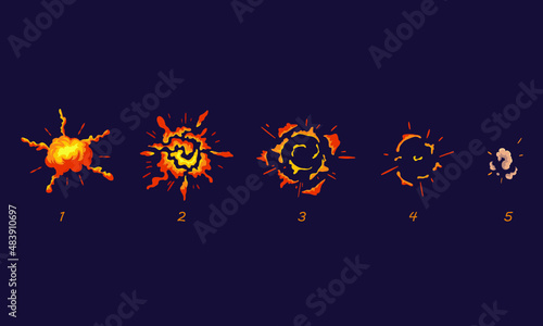 Cartoon explosion boom storyboard comics game design. Hand drawn vector illustration